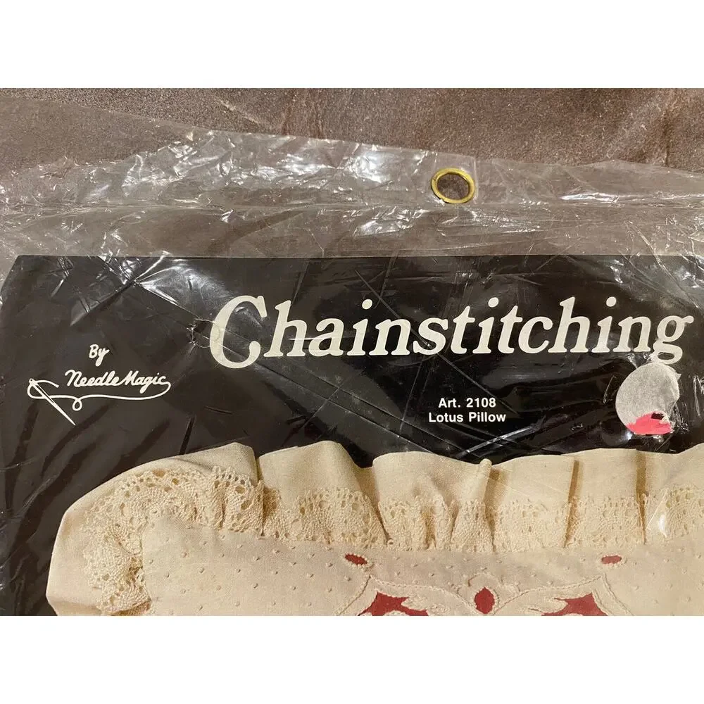 Vintage Chainstitching Pillow Kit NeedleMagic Lotus Flower Lace Ruffle Accent